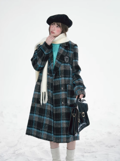 冰雪 - Plaid College Style Woolen Coat