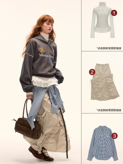 MAMC - Preppy College-Inspired Layered Hoodie (Washed Grey)
