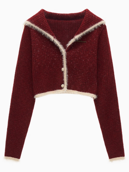 MAMC - Contrast Knit Sailor Collar Cardigan