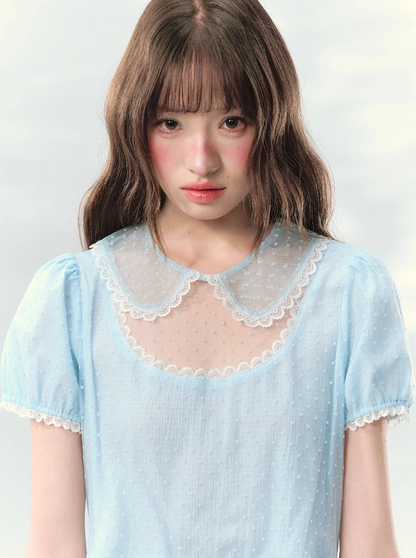 “Ice Blue Polka Dream” Blue Polka Dot Tiered Mini Dress