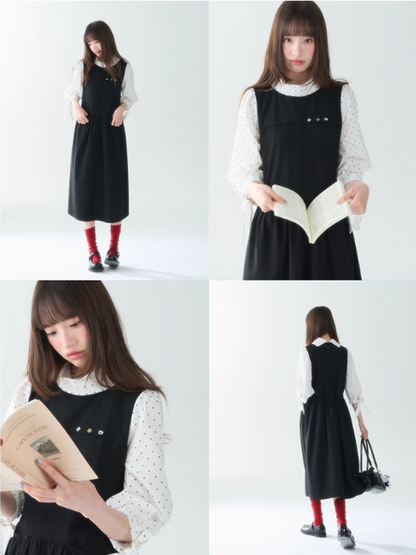 罐头士多所 - Misty Noir Polka Dot Midi Dress