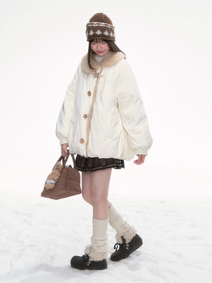 '榛果棋盘格' Brown Plaid Patchwork Skirt