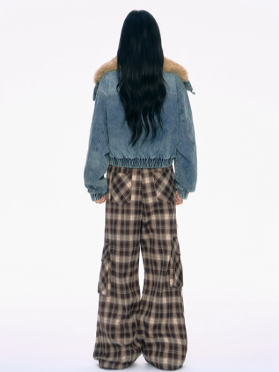 PCH - Cropped Denim Jacket with Faux Shearling Collar