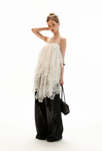 Ethereal White Lace Tiered Mini Dress WE996