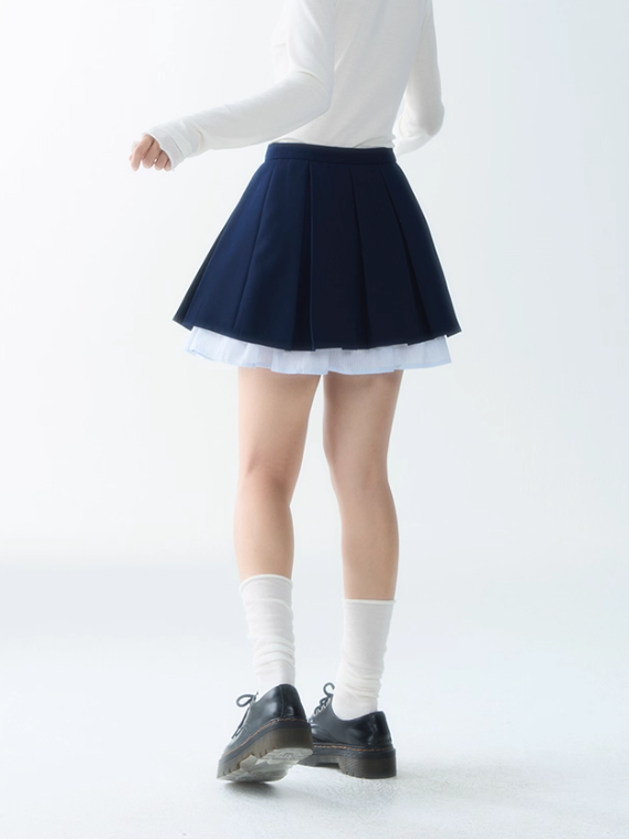 罐头士多所 - Blue Embroidered Butterfly Two-Piece Set – Preppy Contrast Collar Jacket & Skirt