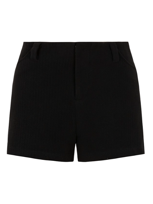 PCH - Black Wool-Blend Waist-Fit Coat with Cape Detail & High-Waist Shorts Set