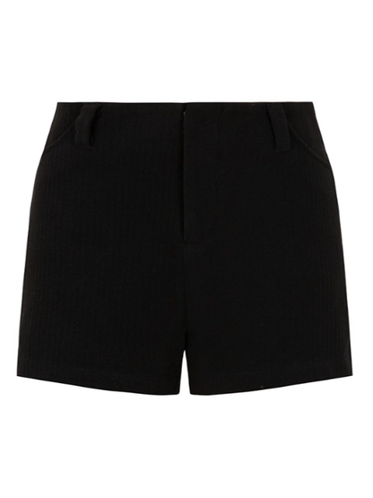 PCH - Black Wool-Blend Waist-Fit Coat with Cape Detail & High-Waist Shorts Set