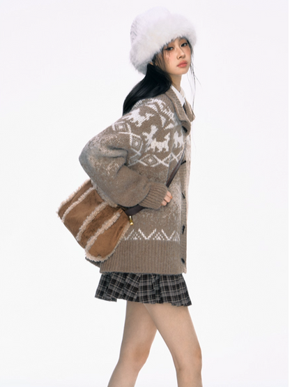 PCH - Camel High-Neck Knit Cardigan with Toggle Buttons