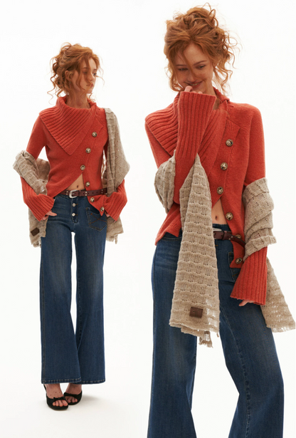 MAMC - Recycled Airy-Knit Fitted Turtleneck Sweater (Orange / Brown)