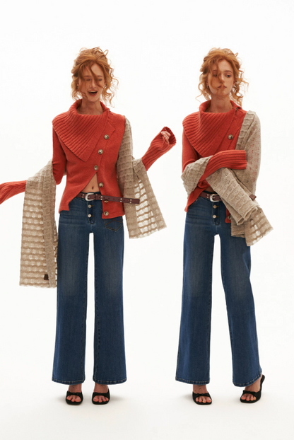 MAMC - Recycled Airy-Knit Fitted Turtleneck Sweater (Orange / Brown)