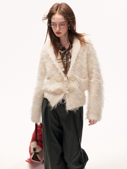 MAMC - Oversized White Loop-Knit Collared Cardigan WE902