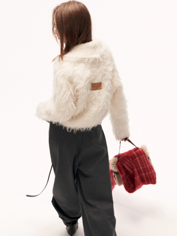 MAMC - Oversized White Loop-Knit Collared Cardigan WE902