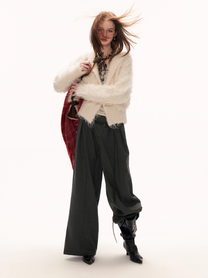 MAMC - Oversized White Loop-Knit Collared Cardigan WE902