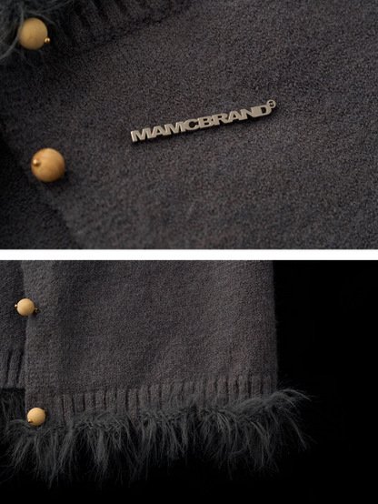 MAMC - Cropped Fuzzy-Trim Knit Cardigan