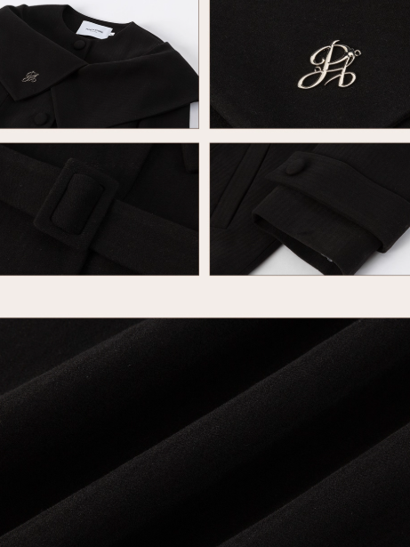 PCH - Black Wool-Blend Waist-Fit Coat with Cape Detail & High-Waist Shorts Set