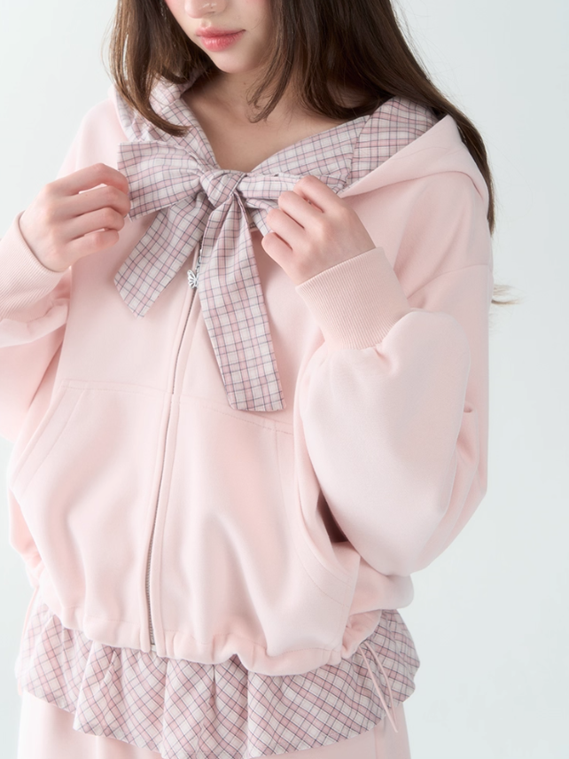 罐头士多所 - Pink Plaid Bow Hoodie & Jogger Set – Preppy Girl Matching Loungewear