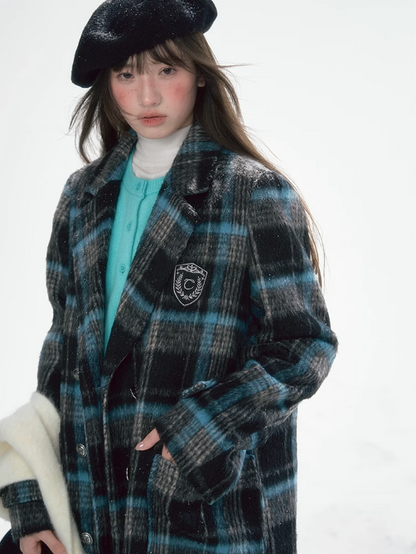 冰雪 - Plaid College Style Woolen Coat