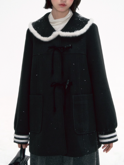 '旧时光领航员' Contrast Collar Wool-Blend Jacket & Plaid Skirt Se