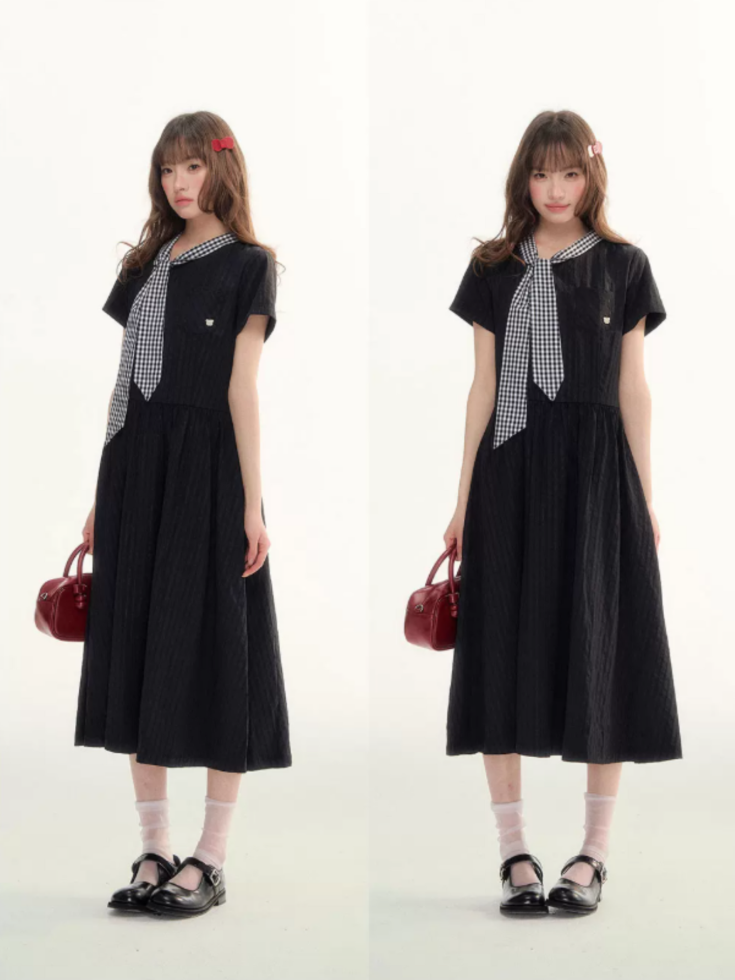"Summer Ribbon Letter" Tie-Neck Preppy Dress LL2026016