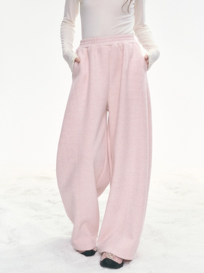 "Winter Bloom" Embroidered Knit Lounge Pants – White & Pink LL2025334