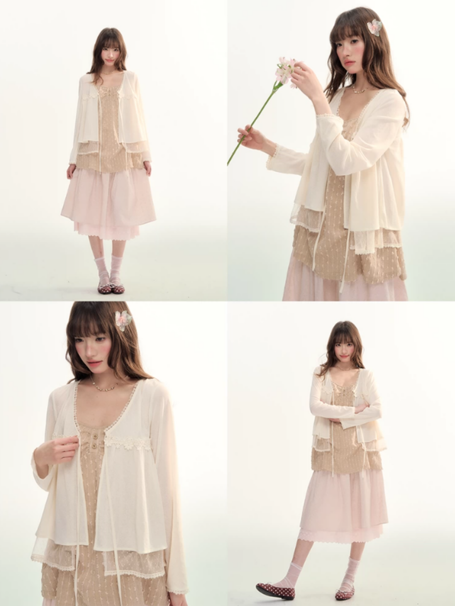 Soft Lace Tie-Front Cardigan & Cami Set LL2026100