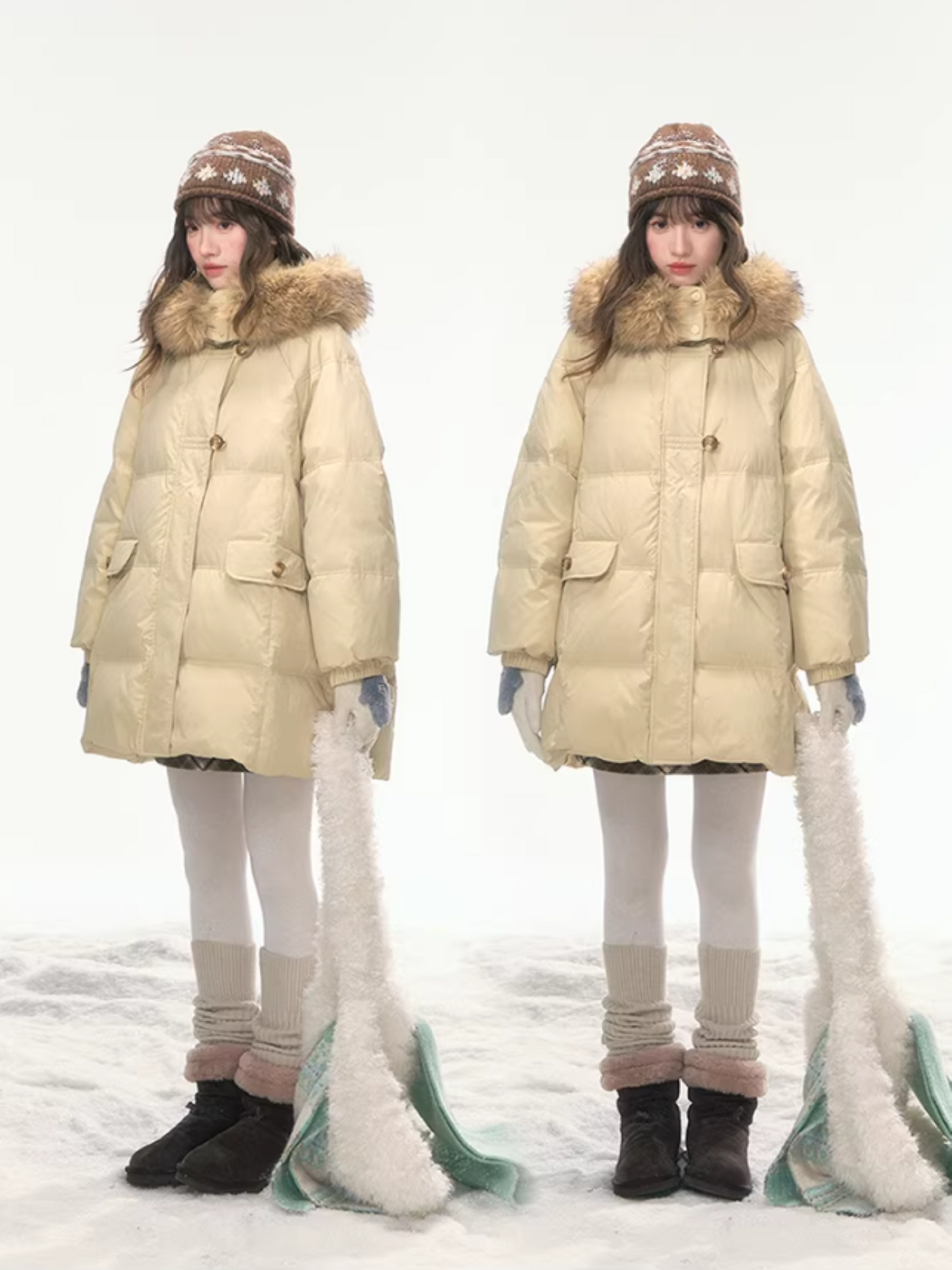 "First Snowfall" Khaki Mid-Length Down Jacket LL2025473