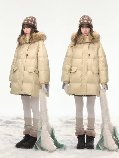 "First Snowfall" Khaki Mid-Length Down Jacket LL2025473