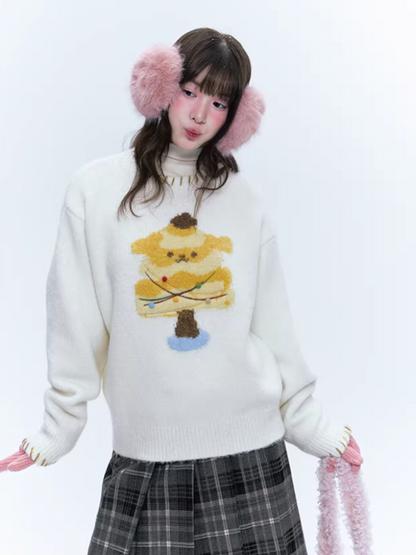 CREAMO2奶油氧气 - Sweet Pudding Puppy Ivory Knit Sweater