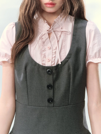 “Sweet Grey Diary” Layered Academy Pleated Dress LL2026142