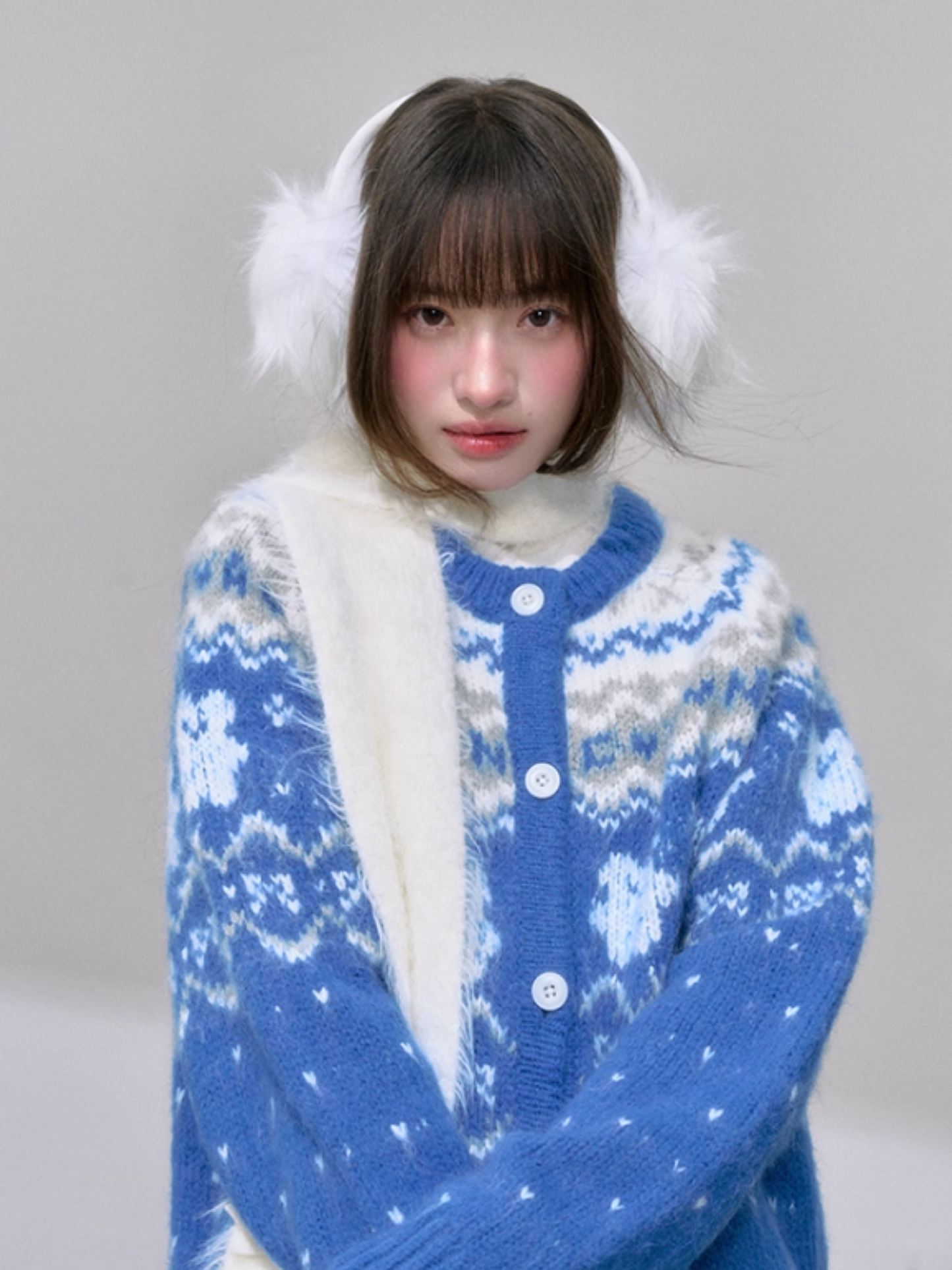 "屿蓝织梦" Royal Blue Fair Isle Knit Sweater