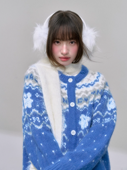 "屿蓝织梦" Royal Blue Fair Isle Knit Sweater