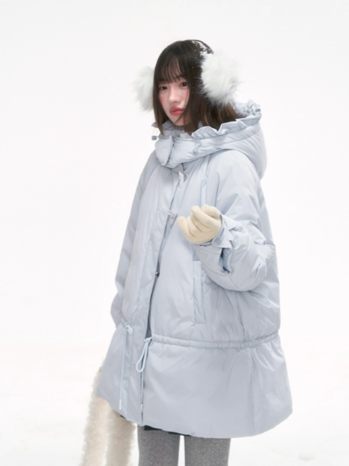 “Misty Blue Whispers” Drawstring Down Puffer Coat LL2025293