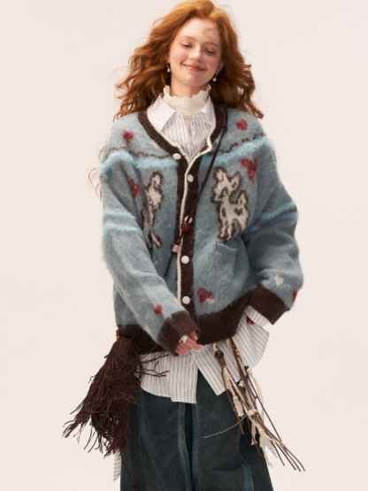 MAMC - Cute Bow Deer Knit Cardigan (Blue)