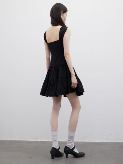 FUSSED Retro Ballroom Bow-Front Cake Dress – Midnight Black FOF-25SS078b