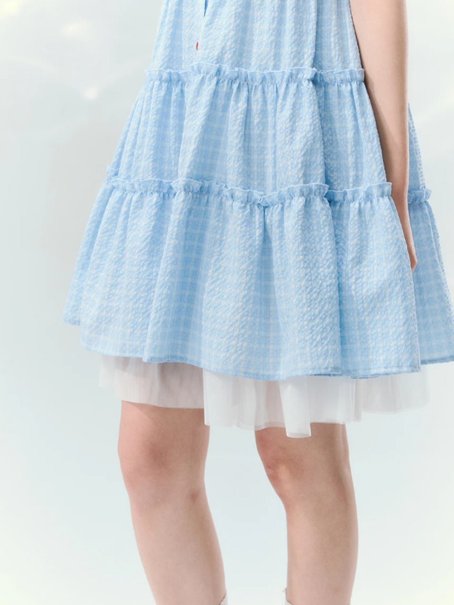 “Weaving Red Melody” Blue Plaid Tiered Ribbon Dress SJ2026125