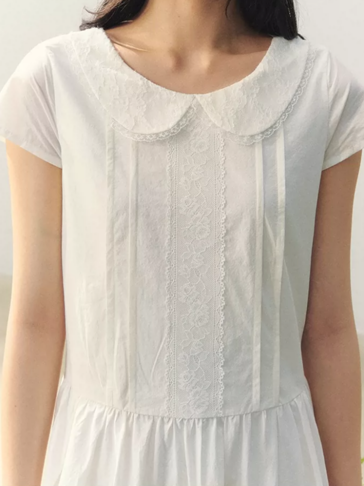 "Sakura Letter" Lace Doll Collar Waist-Fit Midi Dress WW2026004