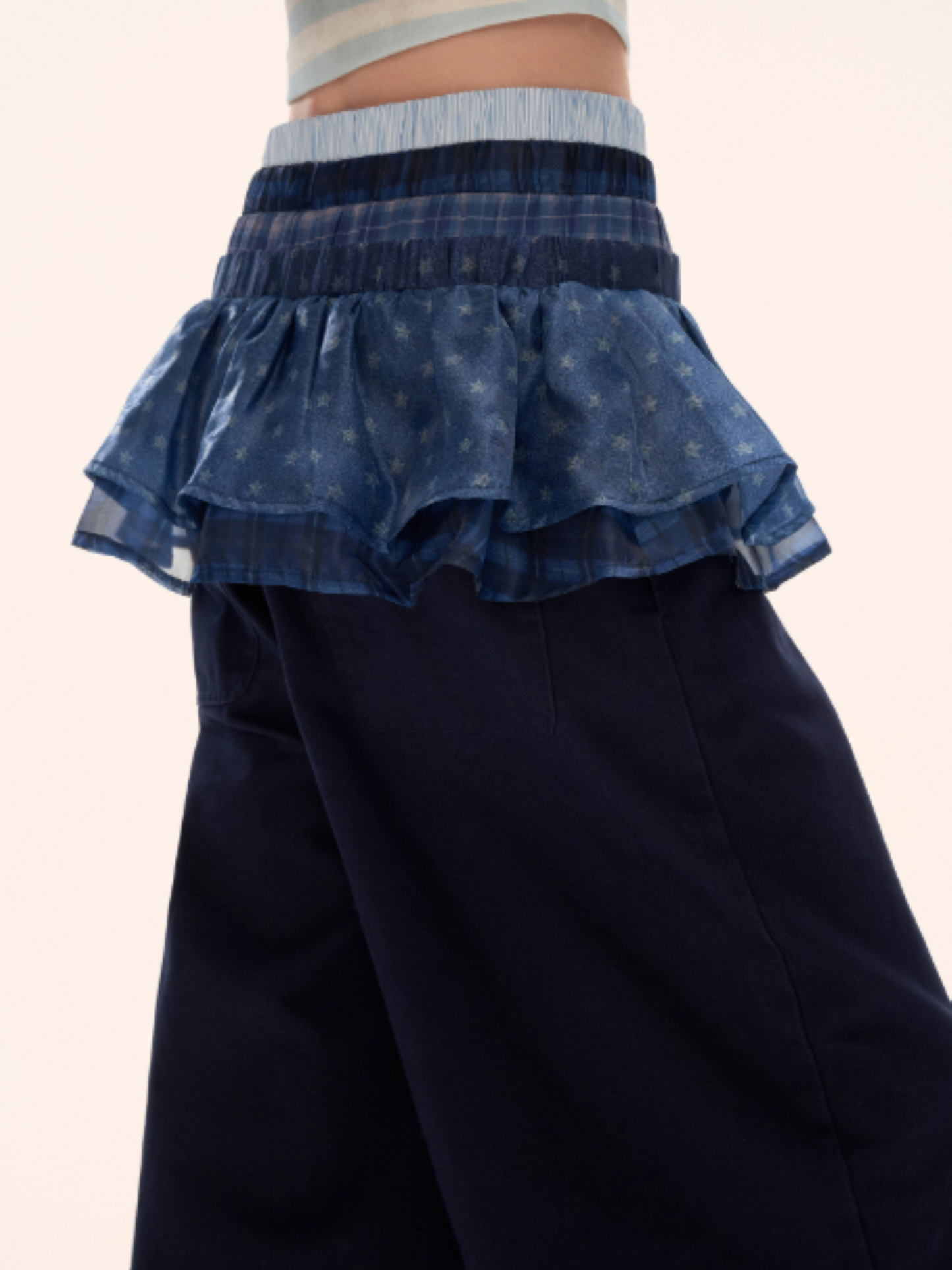 MAMC - Blue Layered Waist Wide-Leg Pants