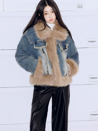 PCH - Gradient Washed Denim Short Jacket with Plush Panels