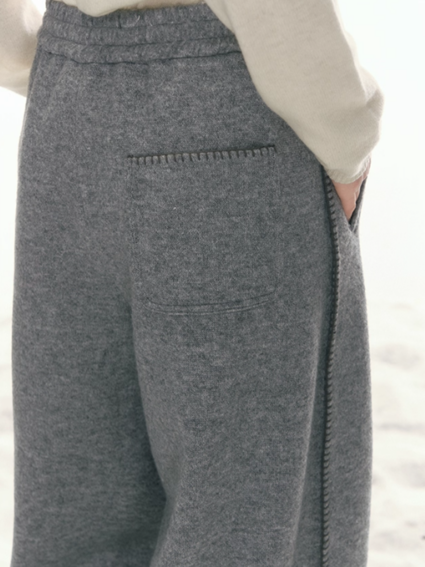 "Trace Line" Contrast-Embroidery Elastic Knit Pants LL2025466
