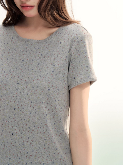 Grey Floral Lettuce Trim Fitted Baby Tee SJ2026090