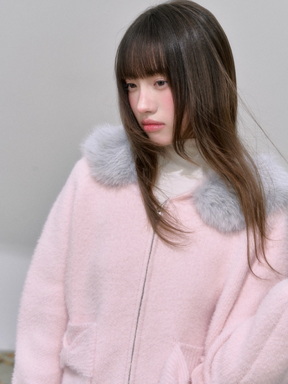 "糖霜玫境" Soft Girl Bow Pocket Hoodie Cardigan – Pastel Pink/ Milky White