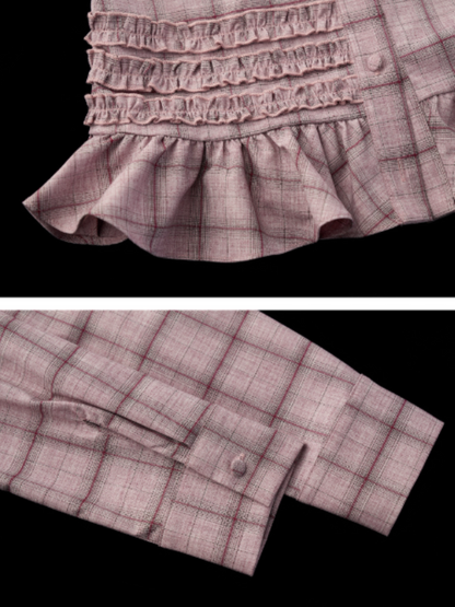 MAMC - Pink Ruffle Hem Plaid Striped Shirt