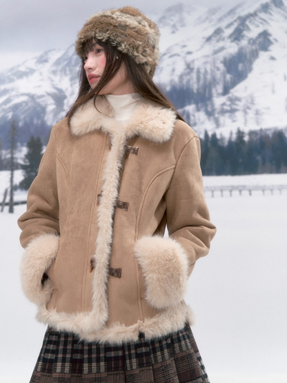 “Pinecone & Snow” Retro Faux Shearling Short Jacket PP2025255