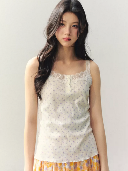 Citrus Bloom Lace Cami & Floral Pleated Skirt Set LL2026039