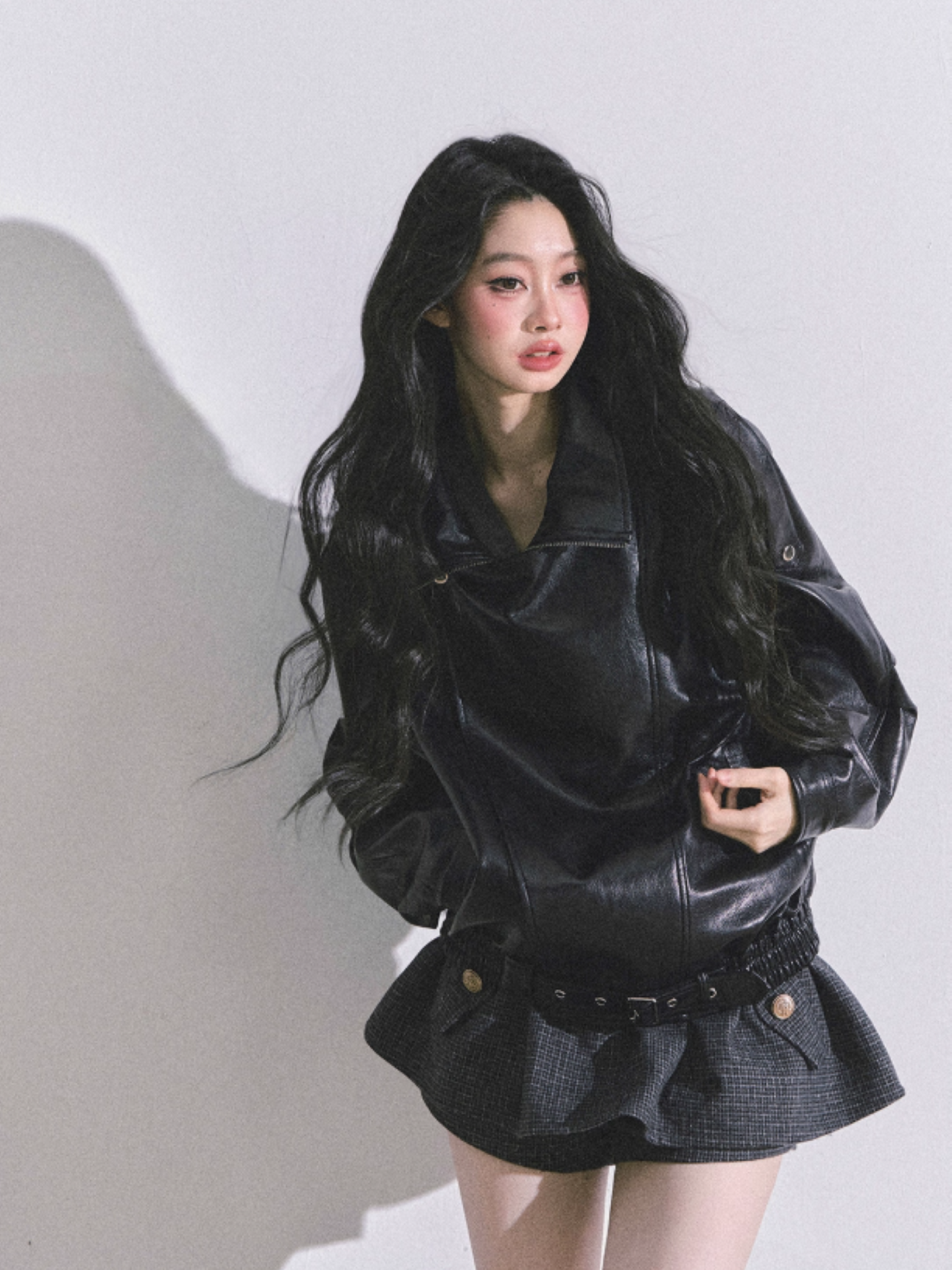 少也眼 Cool Girl American Biker PU Leather Jacket