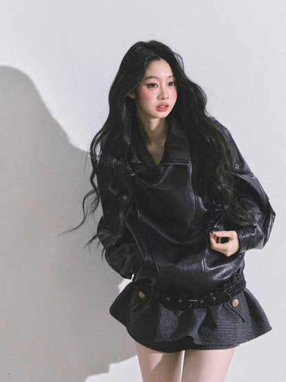 少也眼 Cool Girl American Biker PU Leather Jacket