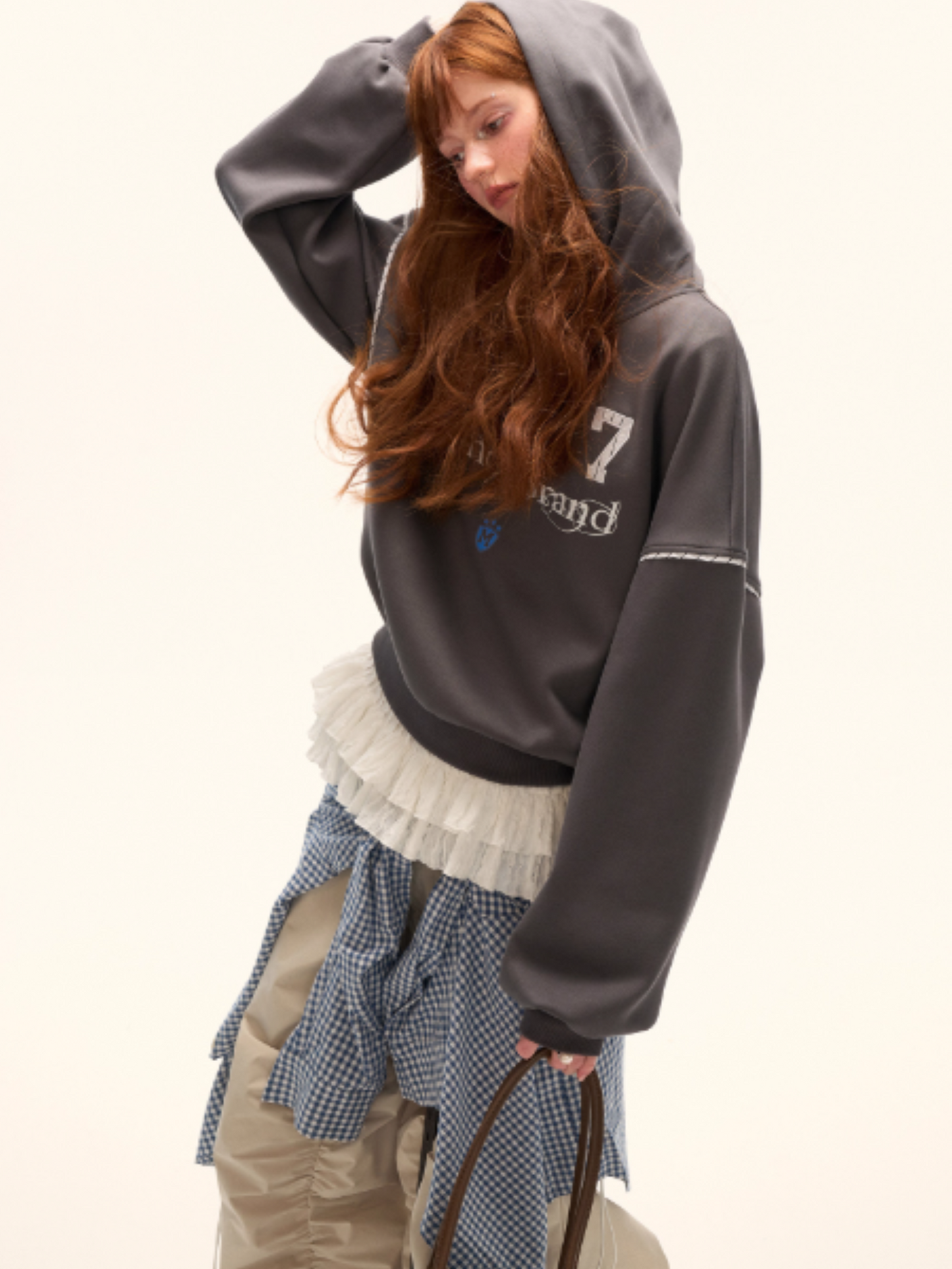 MAMC - Preppy College-Inspired Layered Hoodie (Washed Grey)
