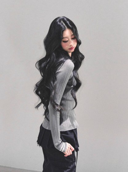 "温蒂的信" Classic Polo Collar Knit Top - Gray