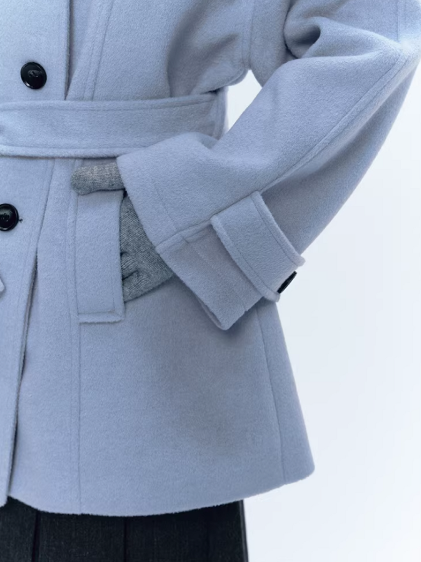 CREAMO2奶油氧气 - Soft Mist Blue Vintage Academy Wool-Blend Midi Coat