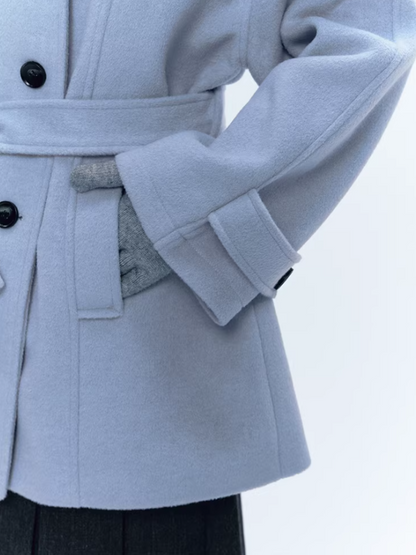 CREAMO2奶油氧气 - Soft Mist Blue Vintage Academy Wool-Blend Midi Coat